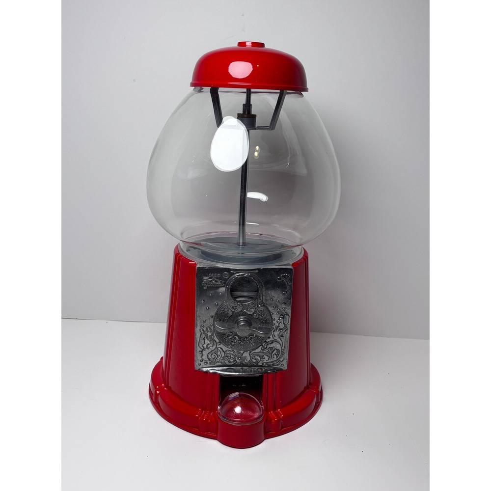 *VINTAGE* 1985 CAROUSEL KING GUMBALL MACHINE Red Metal Glass Globe 15 Inch